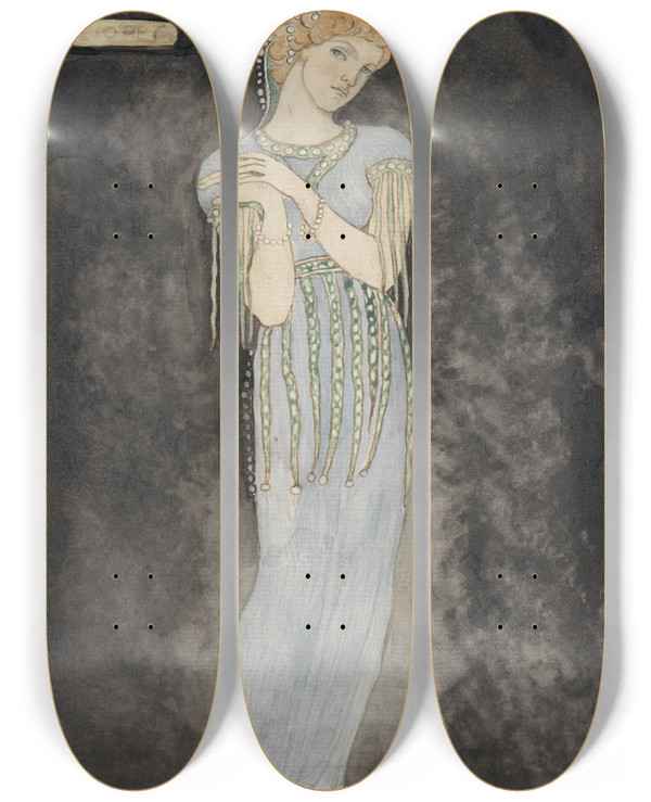 Triptych art skateboard deck of Richard Nicolas Roland Holst Ontwerp Voor Kostuum Voor Deiopeia by Richard Nicolaus Roland Holst (1868-1938)
