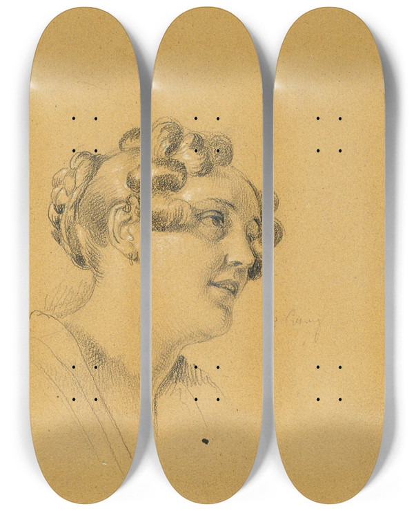 Triptych art skateboard deck of Johann Peter Krafft Weibliche Bildnisstudie Zur Ausfahrt Des Kaiserpaares Nach Einer Schweren Krankheit Des Kaisers Franz I by Johann Peter Krafft (1780-1856)
