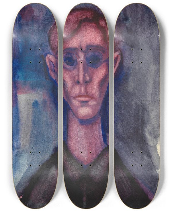Triptych art skateboard deck of Karl Wiener Depression Selbstportrt by Karl Wiener (1901-1949)