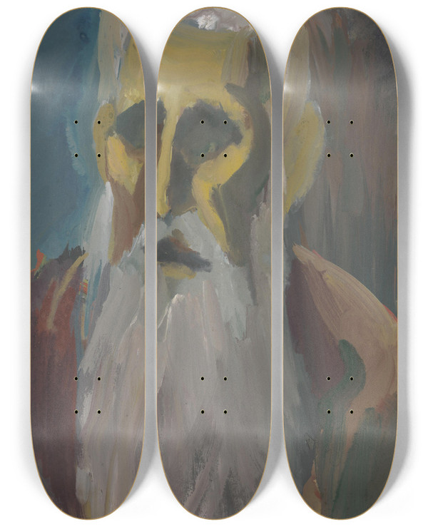 Triptych art skateboard deck of Jn Novk Hlava Starca_1 by Jan Novak (1921-1944)