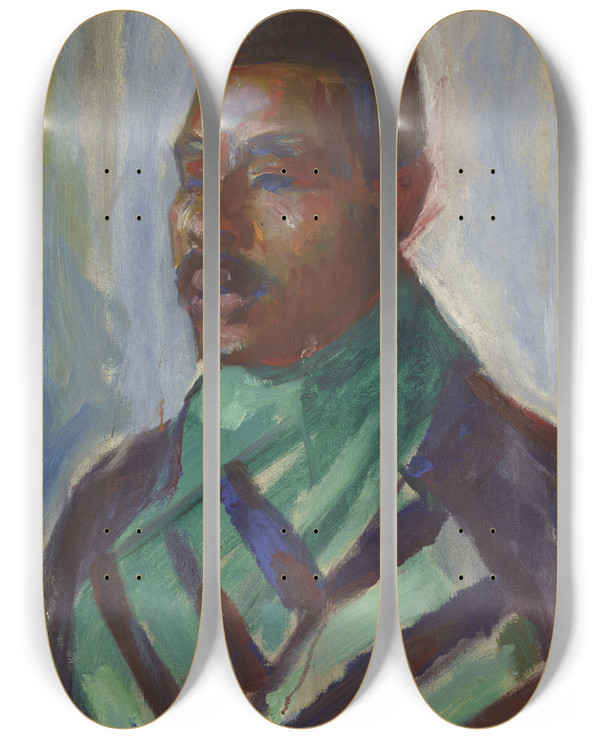 Triptych art skateboard deck of Edvard Munch African With Green Scarf by Edvard Munch (1863-1944)