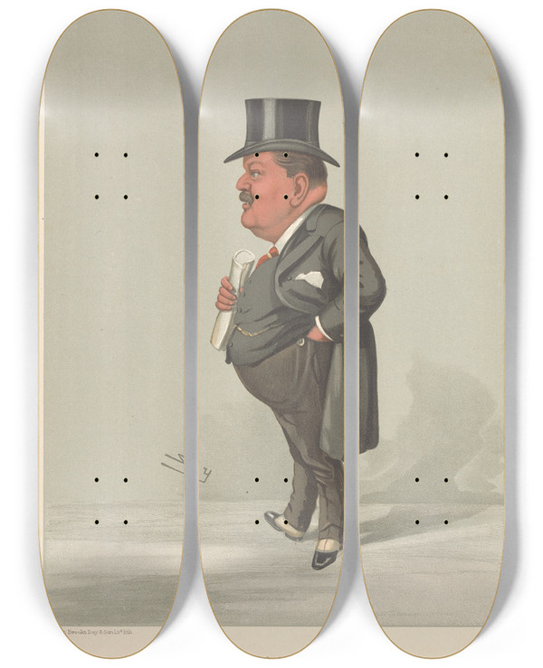 Triptych art skateboard deck of Leslie Matthew Ward Politicians Chief Of The Clans Sir Charles W Cayzer June 9 1904 by Leslie Matthew Ward (1851-1922)