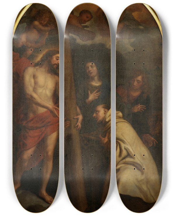 Triptych art skateboard deck of Pieter Thijs Vision Of Saint John Of The Cross by Pieter Thijs (1624-1677)