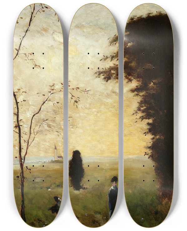 Triptych art skateboard deck of Carl Fredrik Hill Sister Anna by Carl Fredrik Hill (1849-1911)