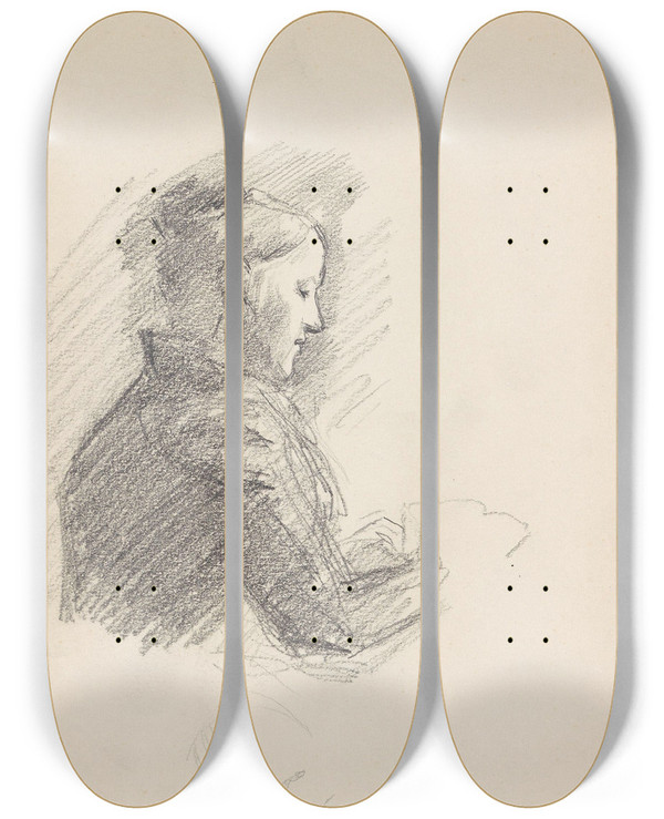 Triptych art skateboard deck of Signe Scheel Kvinneportrett Profil_1 by Signe Scheel (1860-1942)