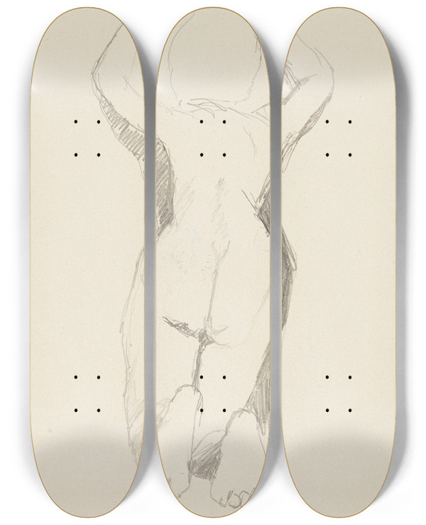 Triptych art skateboard deck of Adolf Sternschuss Akt Klczcej Kobiety Z Uniesionymi Rkoma_2 by Adolf Sternschuss (1873-1915)