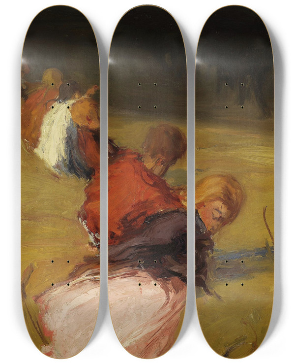 Triptych art skateboard deck of Witold Wojtkiewicz Children Surprised By A Storm Procession Of Children by Witold Wojtkiewicz (1879-1909)