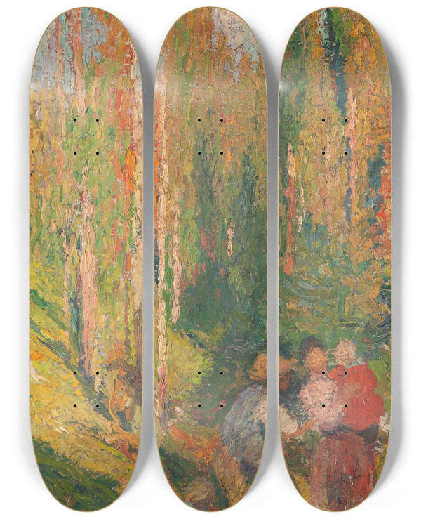 Triptych art skateboard deck of Henri Martin Lt Scne Champtre by Henri Martin (1860-1943)