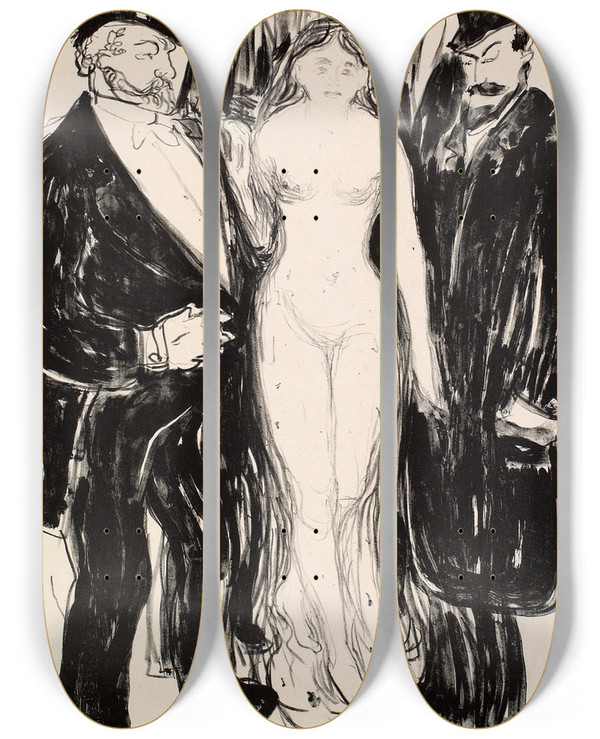 Triptych art skateboard deck of Edvard Munch The Alley by Edvard Munch (1863-1944)