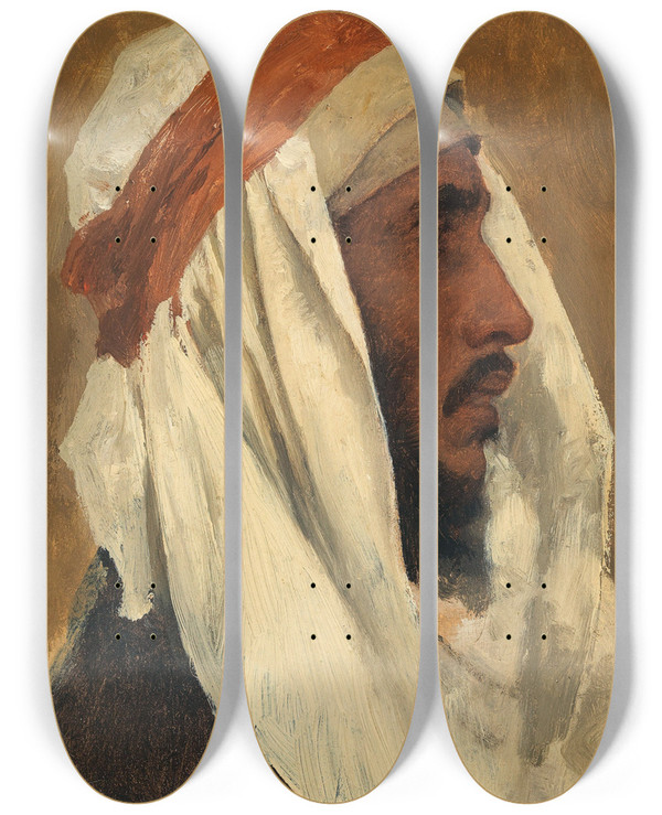 Triptych art skateboard deck of Leopold Carl Mller Bedouin by Leopold Carl Muller (1834-1892)
