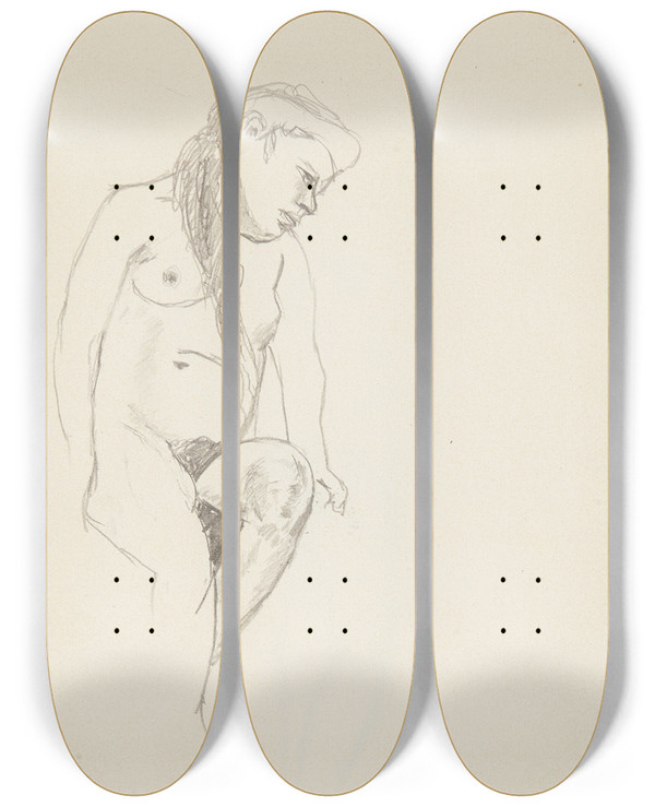 Triptych art skateboard deck of Adolf Sternschuss Akt Siedzcej Kobiety_6 by Adolf Sternschuss (1873-1915)