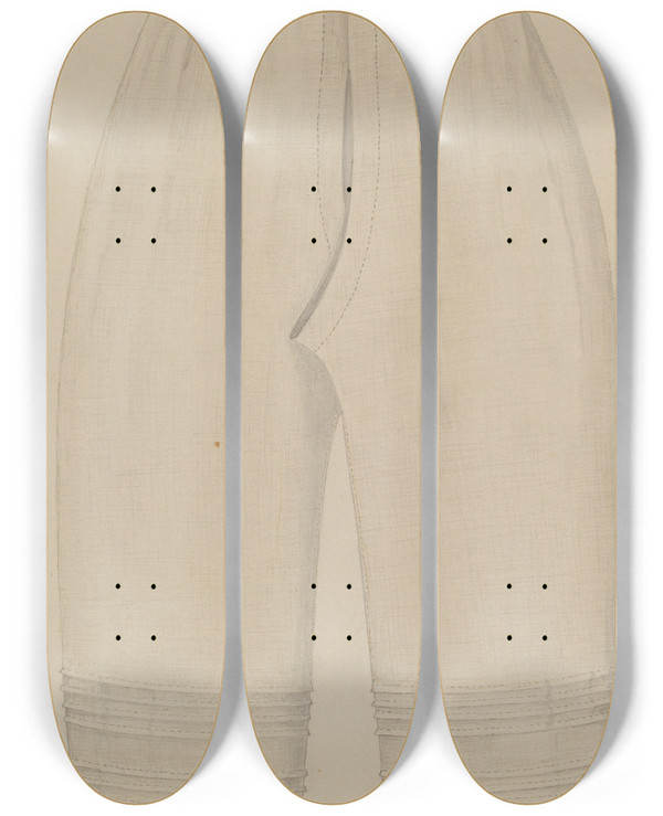 Triptych art skateboard deck of Margaret Concha Womans Drawers by Margaret Concha