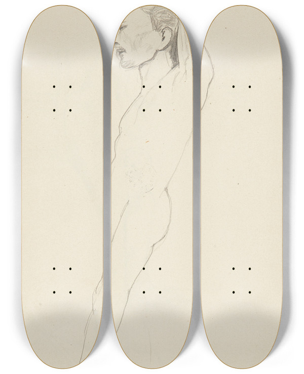 Triptych art skateboard deck of Adolf Sternschuss Akt Stojcego Mczyzny_3 by Adolf Sternschuss (1873-1915)