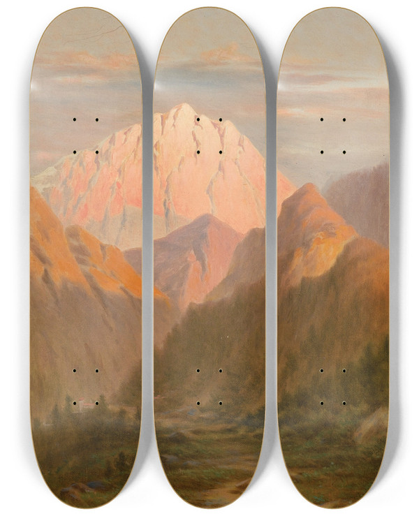 Triptych art skateboard deck of Frederick Debourg Richards Western Mountains by Frederick Debourg Richards (1822-1903)