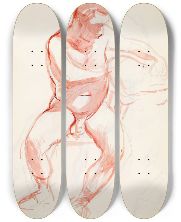 Triptych art skateboard deck of Magnus Enckell Istuva Alaston Mies Luonnos_4 by Magnus Enckell (1870-1925)