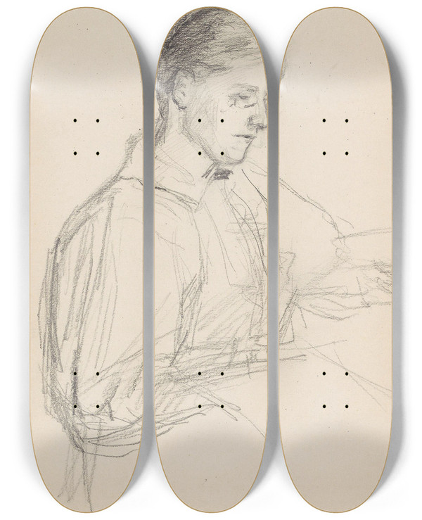 Triptych art skateboard deck of Signe Scheel Kvinneportrett_4 by Signe Scheel (1860-1942)