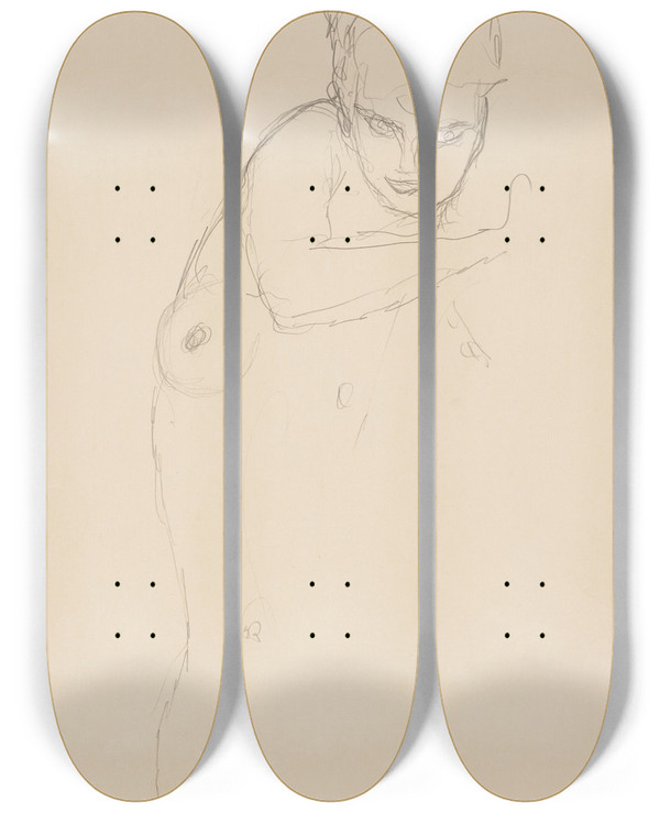 Triptych art skateboard deck of Gustav Klimt Stehender Akt Von Vorne by Gustav Klimt (1862-1918)