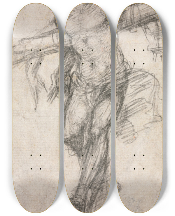 Triptych art skateboard deck of Sodoma The Unrepentant Thief by Sodoma (1477-1549)