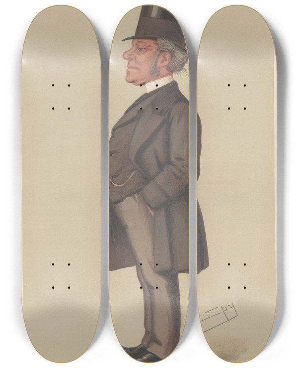 Triptych art skateboard deck of Leslie Matthew Ward Legal The Solicitor General Hardinge Stanley Giffard June 22 1878 by Leslie Matthew Ward (1851-1922)