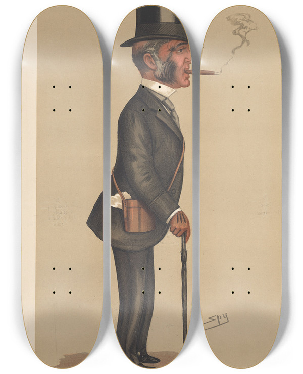 Triptych art skateboard deck of Leslie Matthew Ward Turf Devotees Sir Robert Jardine August 23 1890 by Leslie Matthew Ward (1851-1922)