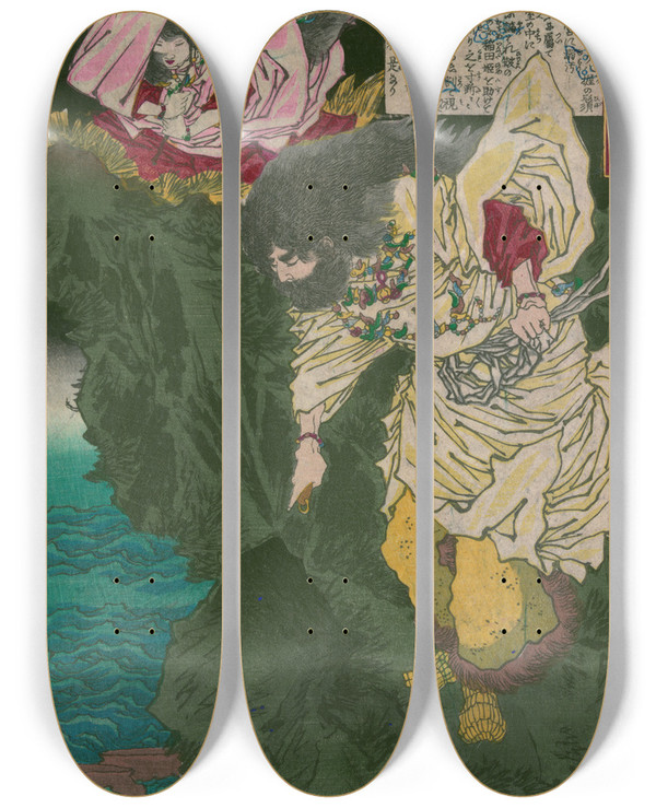 Triptych art skateboard deck of Tsukioka Yoshitoshi Susan No Mikoto_2 by Tsukioka Yoshitoshi (1839-1892)