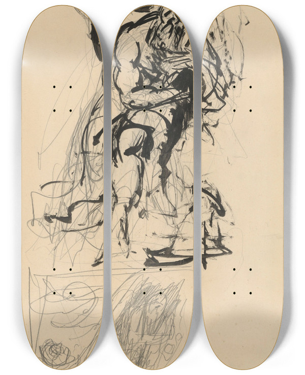 Triptych art skateboard deck of Jn Novk Man With A Long Beard by Jan Novak (1921-1944)
