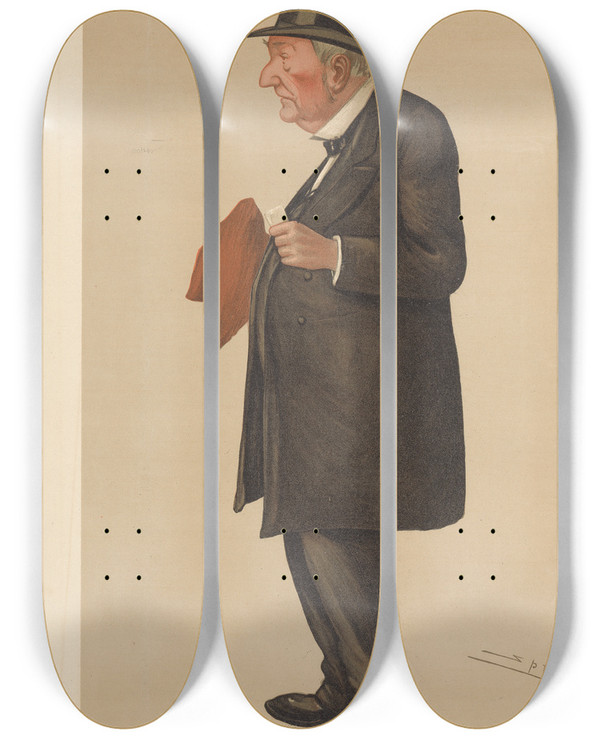 Triptych art skateboard deck of Leslie Matthew Ward Shipping Officials Plymouth Sir Edward Bates May 12 1888 by Leslie Matthew Ward (1851-1922)