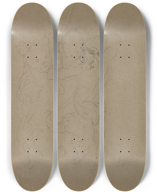 Triptych art skateboard deck of Henri De Toulouselautrec Ours Et Dompteur by Henri de Toulouse-Lautrec (1864-1901)