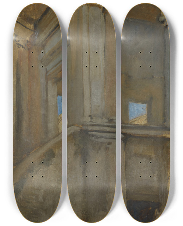 Triptych art skateboard deck of Edwin Austin Abbey Architecturalstudy_1 by Edwin Austin Abbey (1852-1911)