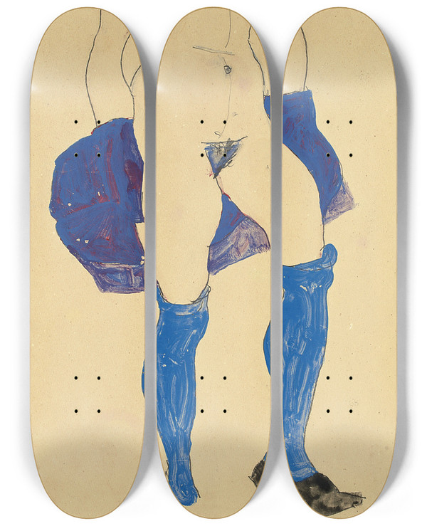 Triptych art skateboard deck of Egon Schiele Stehende Frau Mit Schuen Und Strmpfen by Egon Schiele (1890-1918)