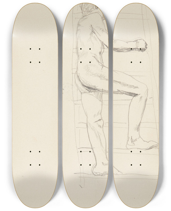 Triptych art skateboard deck of Adolf Sternschuss Akt Mczyzny Wchodzcego Po Drabinie by Adolf Sternschuss (1873-1915)