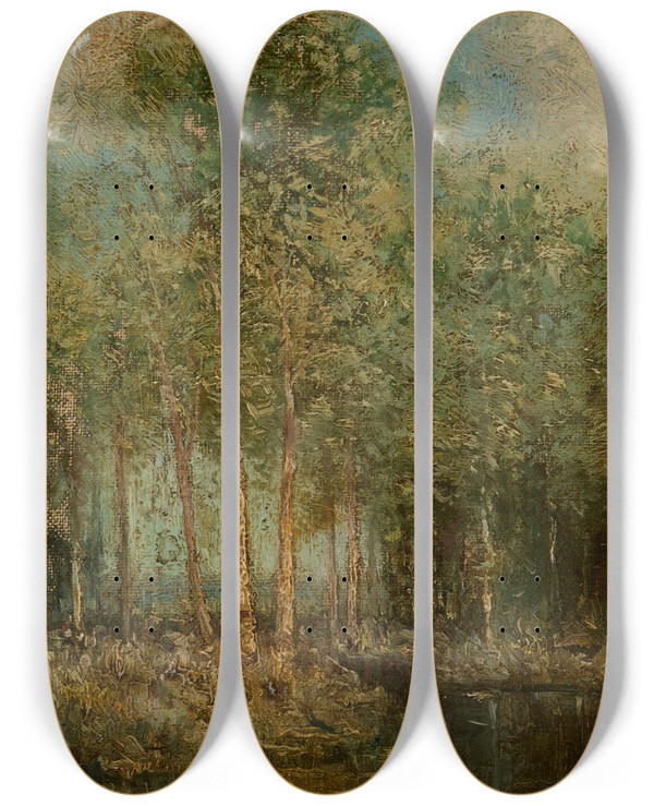 Triptych art skateboard deck of Julian Onderdonk The Woodland Glade Maine by Julian Onderdonk (1882-1922)