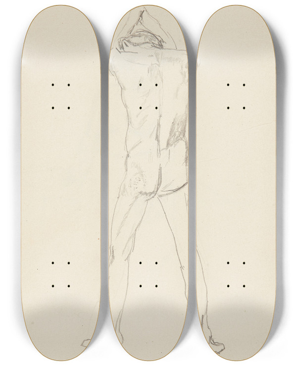 Triptych art skateboard deck of Adolf Sternschuss Akt Stojcego Tyem Mczyzny by Adolf Sternschuss (1873-1915)