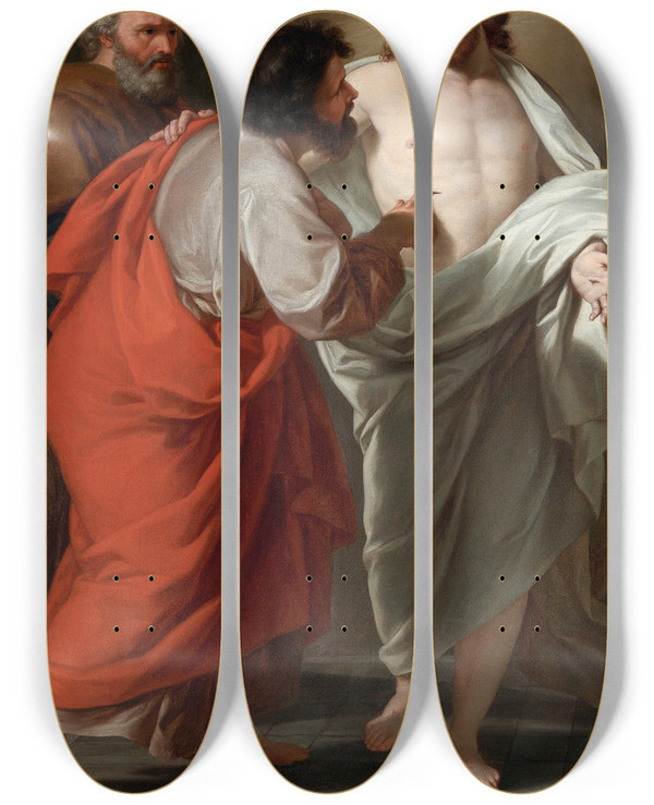 Triptych art skateboard deck of Giuseppe Bottani The Incredulity Of Saint Thomas by Giuseppe Bottani (1717-1784)
