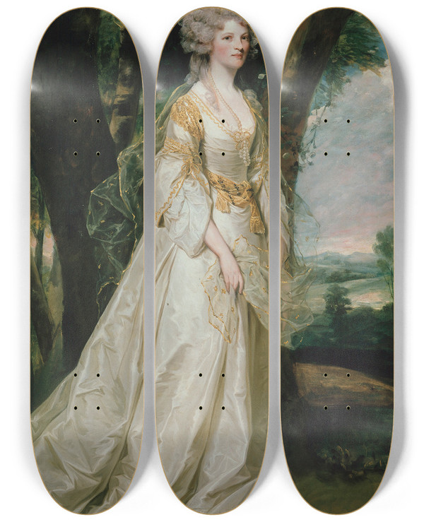 Triptych art skateboard deck of Sir Joshua Reynolds Lady Sunderlin by Sir Joshua Reynolds (1723-1792)