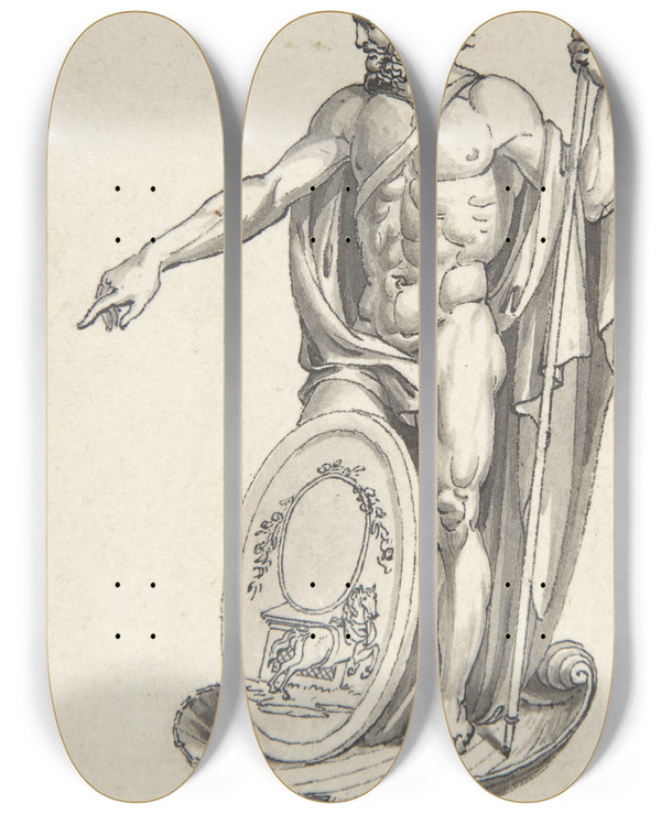 Triptych art skateboard deck of Charles Percier Design For Neptune With An Oval Medallion by Charles Percier (1764-1838)