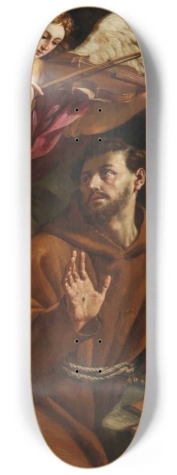 Francesco Cozza - Saint Francis being comforted by an Angel 8.25 inch art skate deck