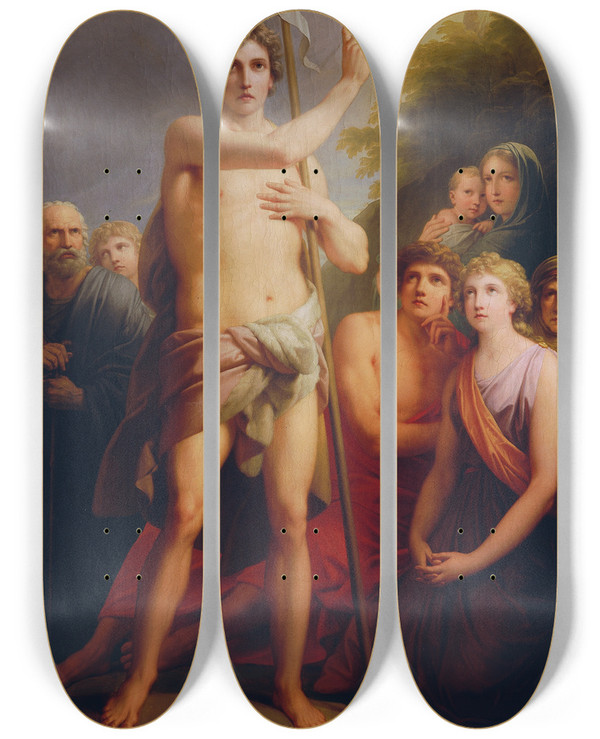 Triptych art skateboard deck of Heinrich Friedrich Fger Saint John Preaching by Heinrich Friedrich Fger (1751-1818)