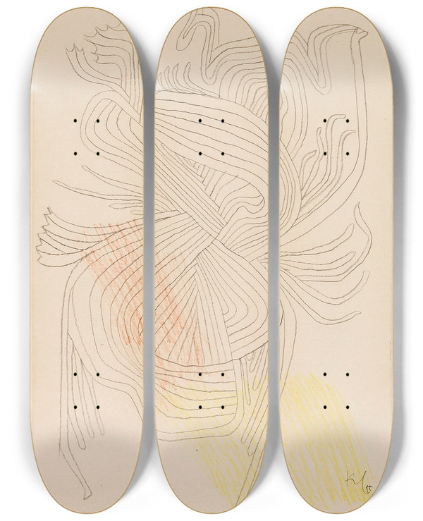 Triptych art skateboard deck of Paul Klee Beschwingter Tanz by Paul Klee (1879-1940)