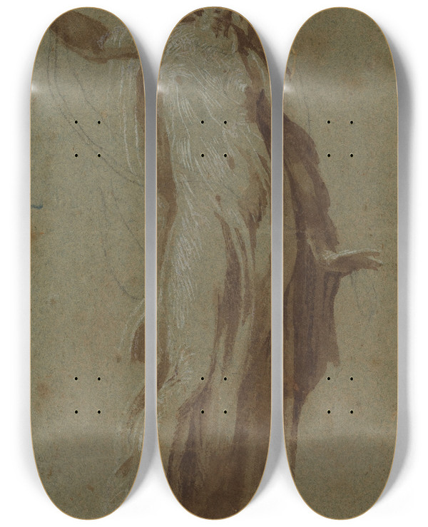 Triptych art skateboard deck of Italian 16Th Century Standing Woman Holding A Scroll by Italian 16th Century