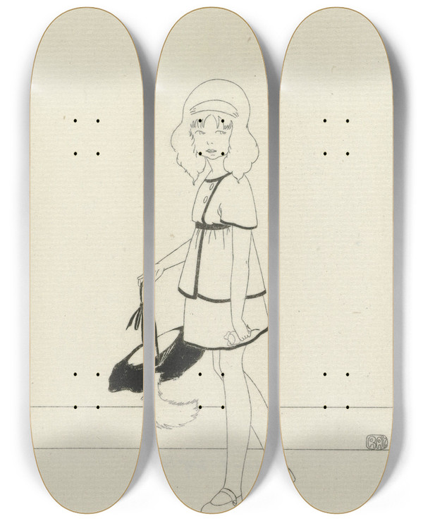Triptych art skateboard deck of Ray Journal Des Dames Et Des Modes Costumes Parisiens 1914 No 131 by Ray