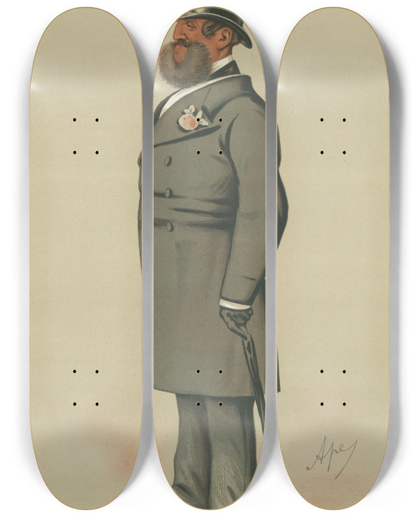 Triptych art skateboard deck of Carlo Pellegrini Politicians A Country Gentleman Sir Henry Josias Stracey 10 July 1875 by Carlo Pellegrini (1839-1889)