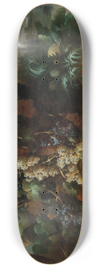 Francesco della Questa - An overturned basket of fruit, flowers and vegetables with a strawberry-filled garland in a villa garden 8.25 inch art skate deck
