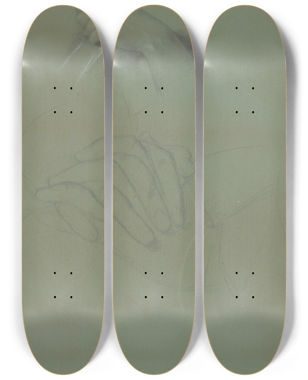 Triptych art skateboard deck of Jzef Simmler Study Of Hands For The Painting Death Of Barbara Radziwi by Jozef Simmler (1823-1868)