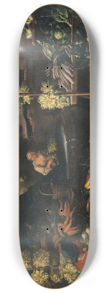 Francesco della Questa - Fruit sellers by a fountain with vegetables and flowers 8.25 inch art skate deck