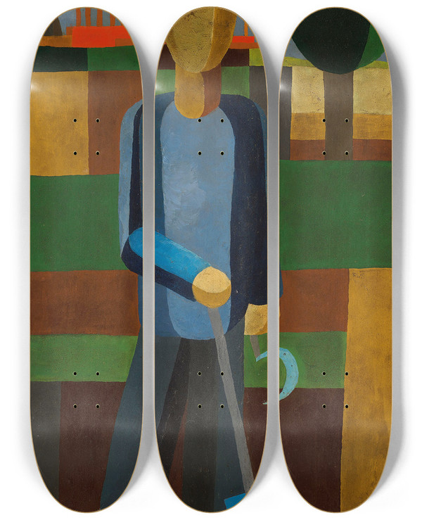 Triptych art skateboard deck of Franz Wilhelm Seiwert The Gardener by Franz Wilhelm Seiwert (1894-1933)
