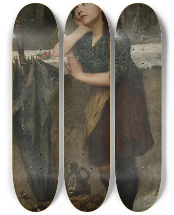 Triptych art skateboard deck of Catherine Engelhart Daydream by Catherine Engelhart (1845-1926)