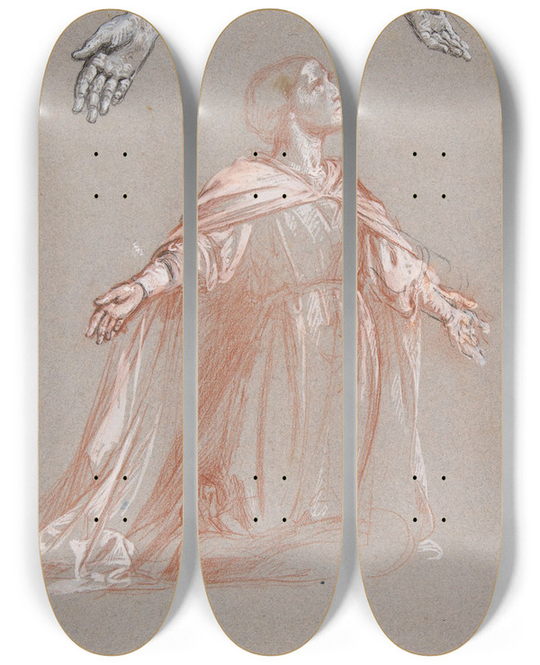 Triptych art skateboard deck of Isidore Pils Sainte Clotilde by Isidore Pils (1815-1875)
