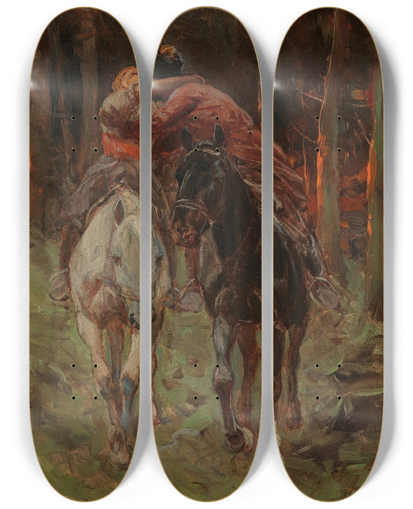 Triptych art skateboard deck of Franz Roubaud The Kiss by Franz Roubaud (1856-1928)