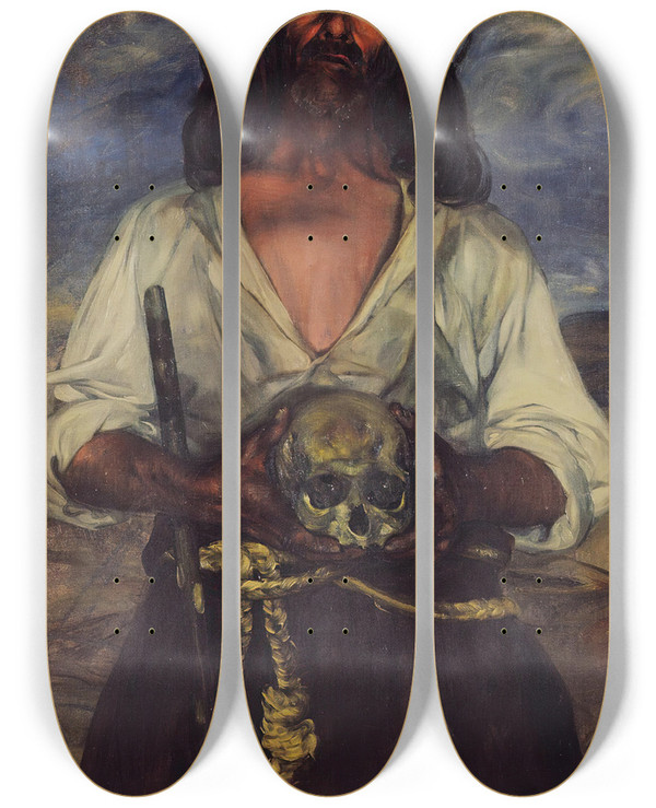 Triptych art skateboard deck of Ignacio Zuloaga Hermit by Ignacio Zuloaga (1870-1945)